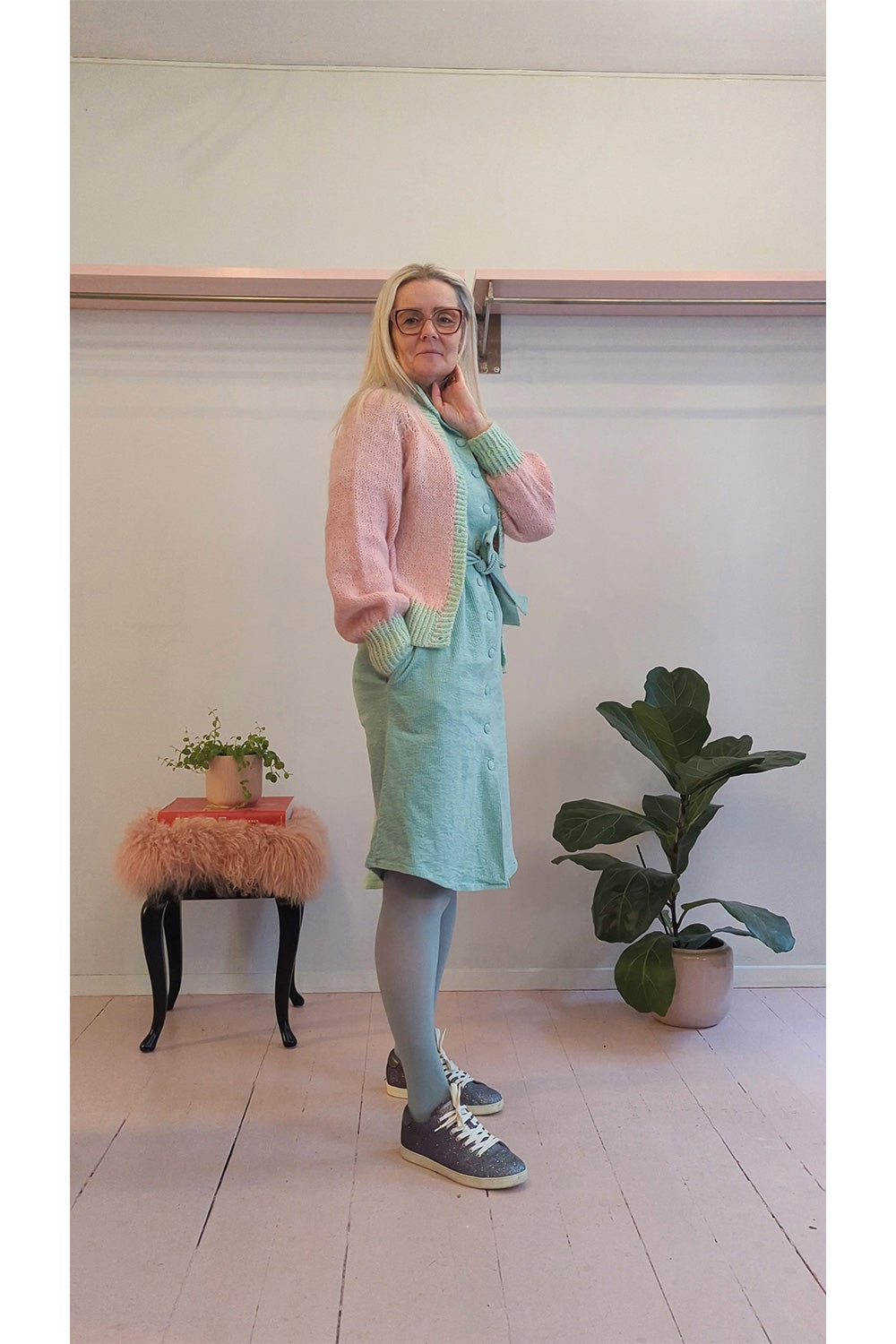 Floria kjole soft mint-grøn fløjl