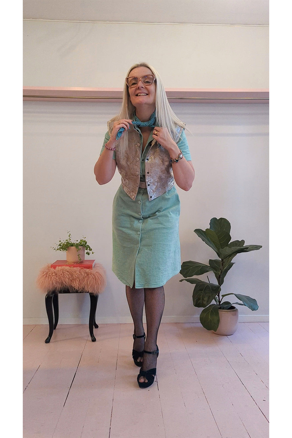 Floria kjole soft mint-grøn fløjl