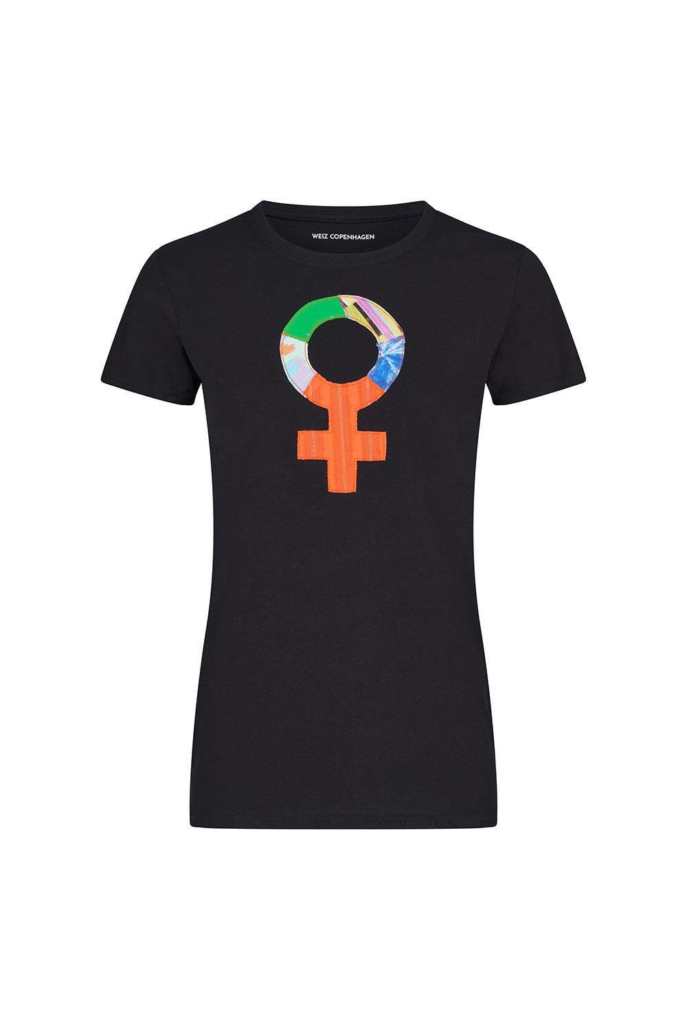 Upcycled WOMAN sign T-shirt black