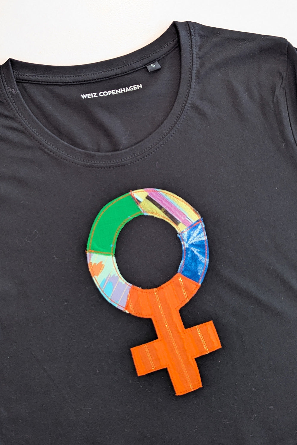 Upcycled WOMAN sign T-shirt black