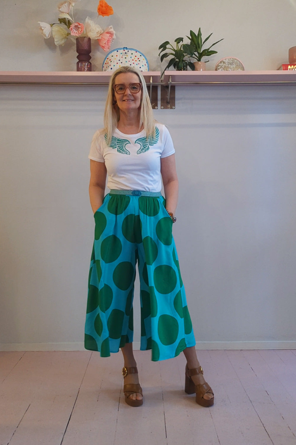 Bianca wide pants pink & red dots