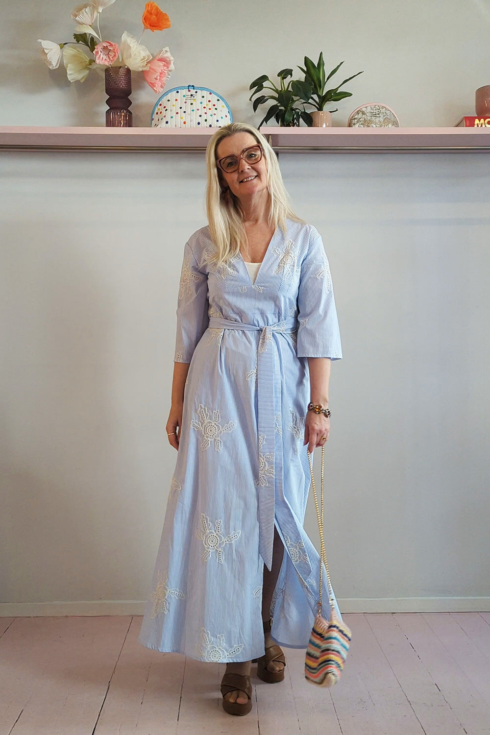 Cicily kaftan kjole blue stripes