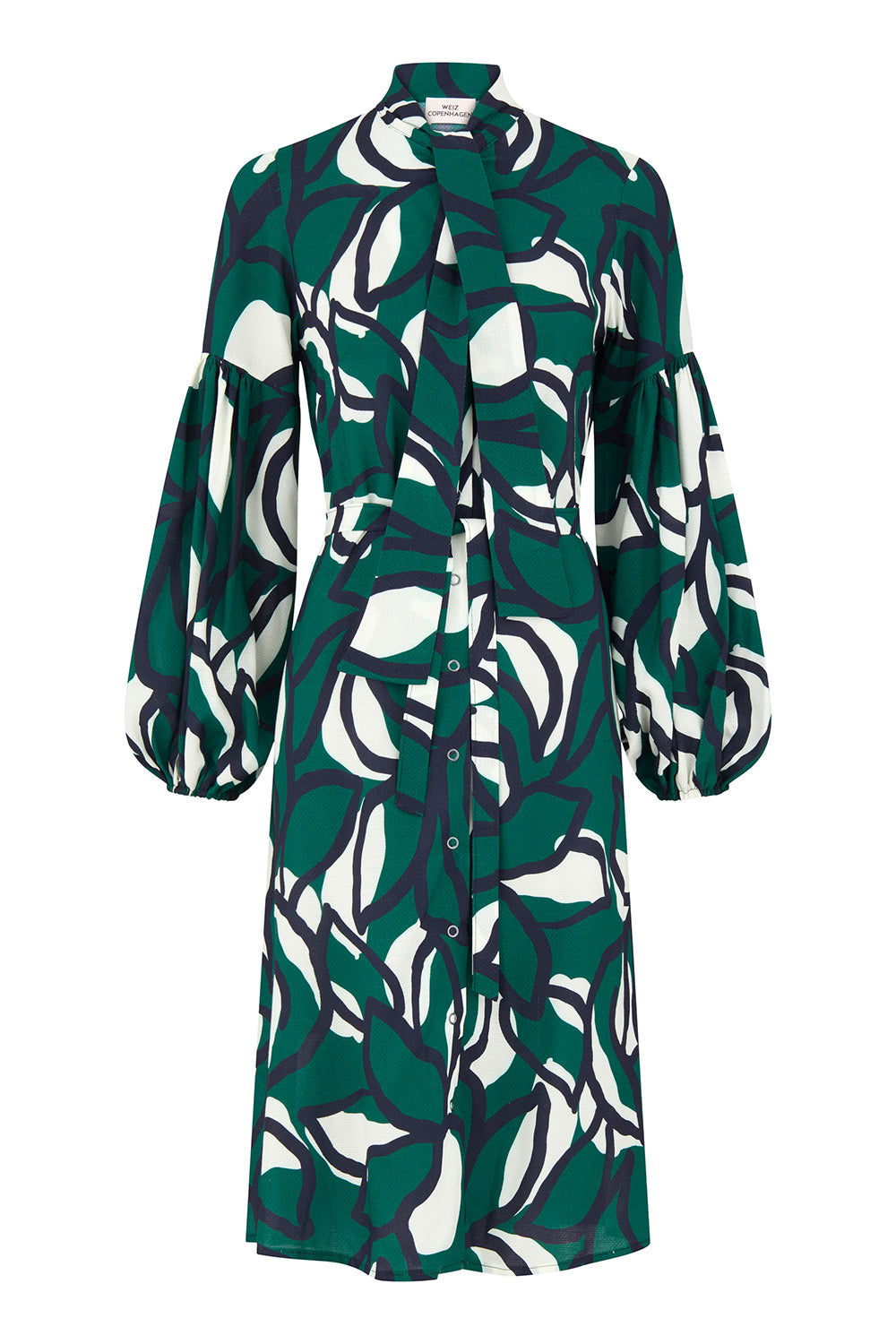 Feline puffed dress green flowers