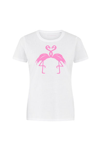 Flamingo T-shirt white &amp; pink