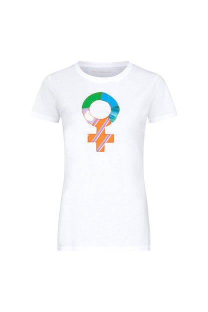Upcycled WOMAN sign T-shirt white