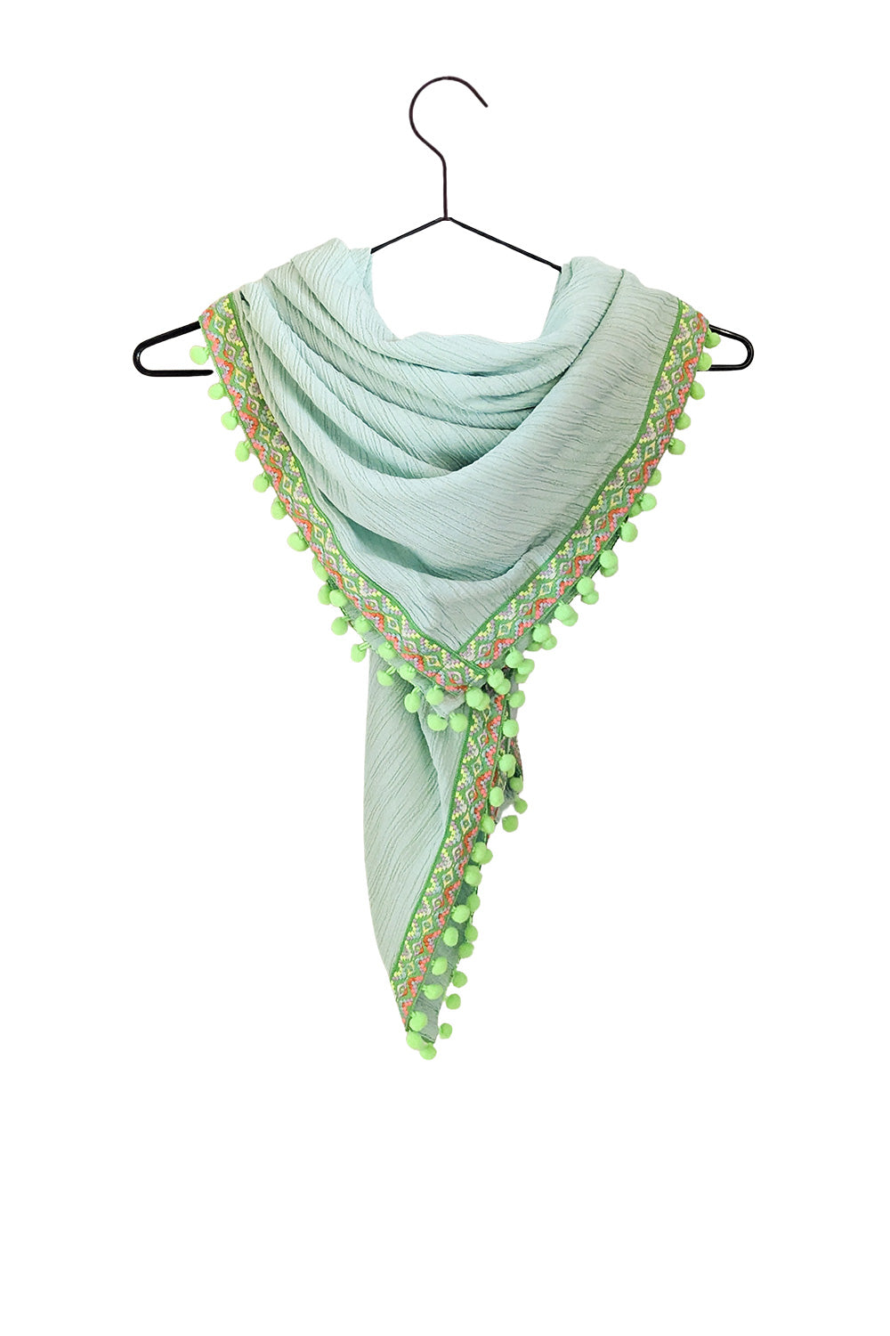 Mint green pom pom scarf