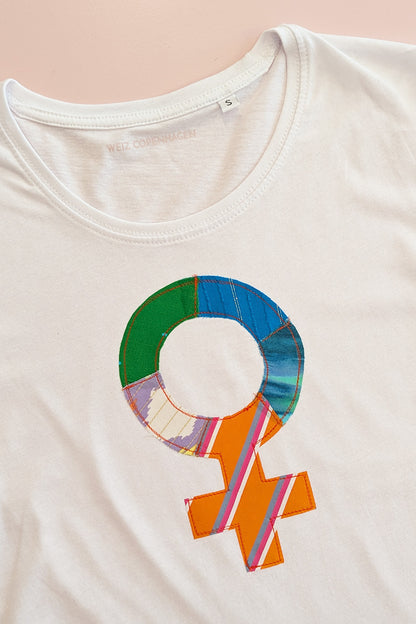 Upcycled WOMAN sign T-shirt white