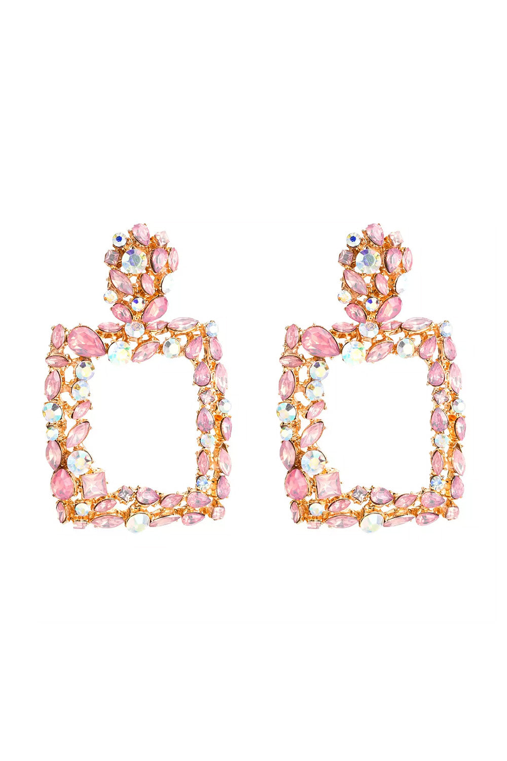 Stones earrings large square pink