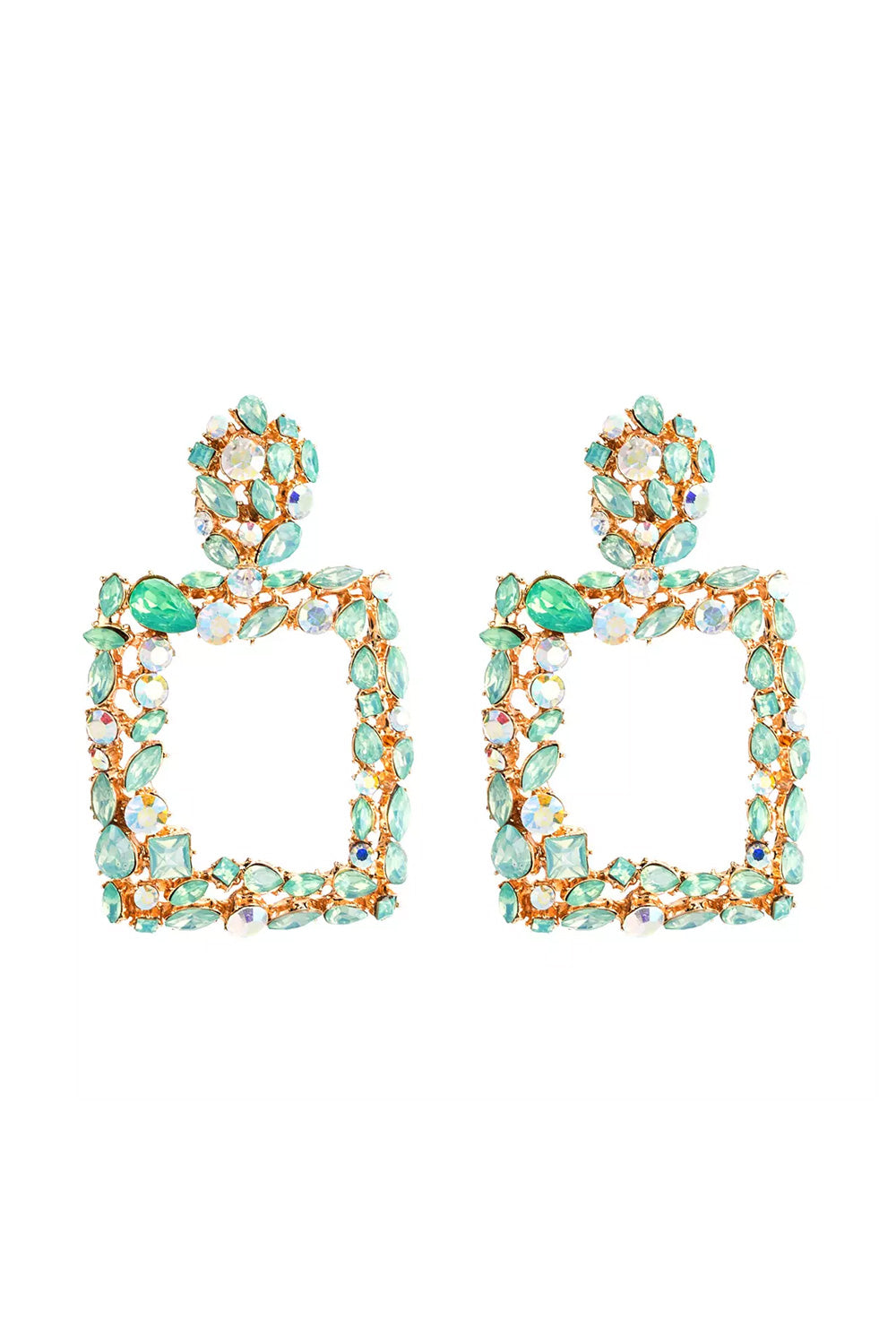 Stones earrings large square green